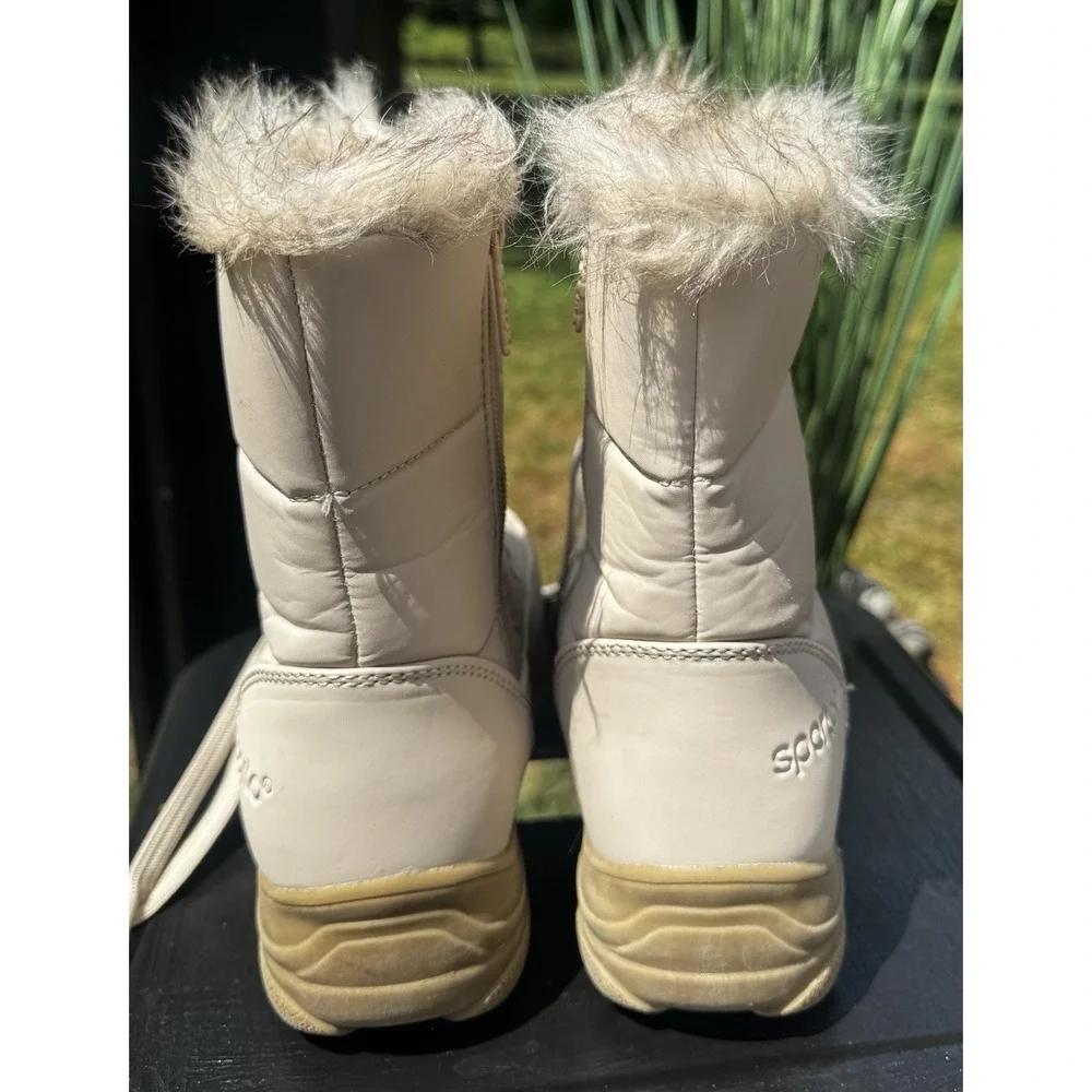 Sporto Kids Size 9 Winter Snow Boots Beige Faux Fur Lace Up Side Zip